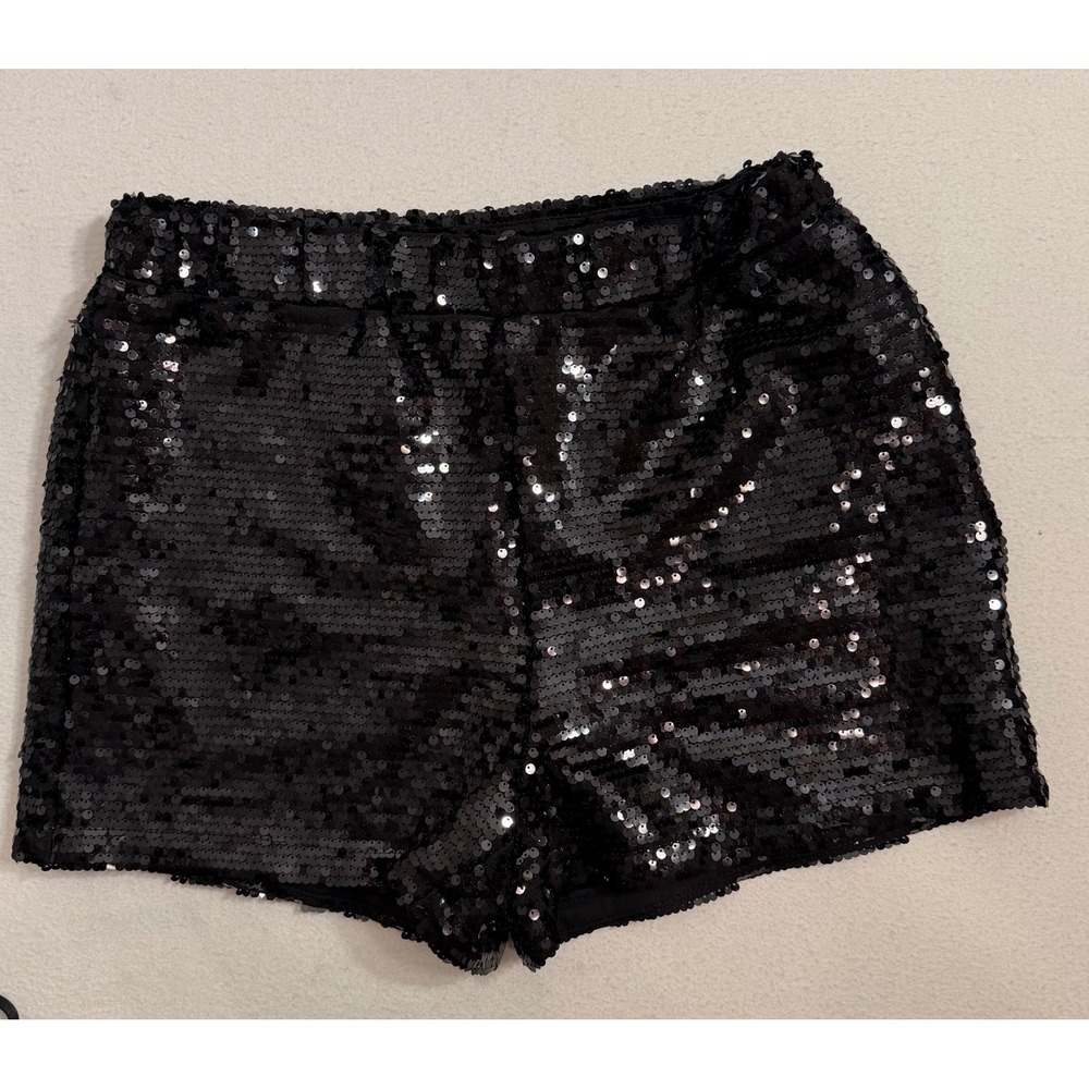 Sincerely Jules Womens Black Sequin Shorts Elastic Waist Party Festival Size M